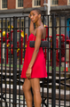 Pleated Trim Red Dress