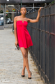 Pleated Trim Red Dress