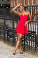 Pleated Trim Red Dress