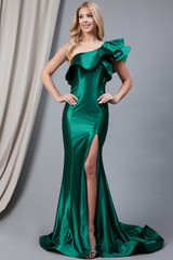 One Shoulder Side Slit Satin Long Prom Dress AC5042