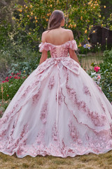 Floral Off The shoulder Laced Back Bodice Applique Modern Formal Royal Gala Quince Ball & Prom Dress CD15701