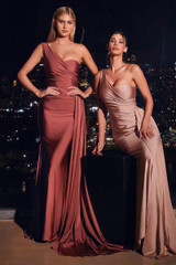 ONE SHOULDER STRETCH SATIN GOWN CDPT004