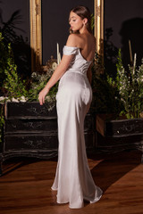 Satin Off Shoulder Corset Side Slit Straps Cowl Neck Long Wedding Dress CD7492W