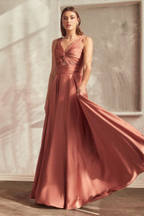 A-Line Satin A-Line Keyhole Straps Long Evening Dress CD7497