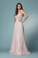 Embroidered Lace Illusion V-Neck A-Line Long Prom Dress NXT1009