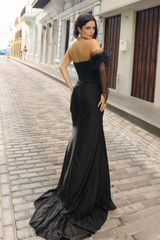 Straplees High Side Slit Embellished Glitter Long Evening Dress NXY1473