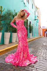 Embroidered Sequin Floral Strapless Mermaid Long Prom Dress NXR1268
