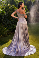 ONE SHOULDER METALLIC PLEATED GOWN CDA1268