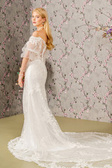 Floral Embroidery Bead Sheer Sleeves Mesh Mermaid Long Wedding Dress GLGL3479