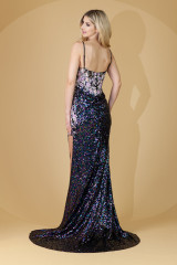 Embroidered Sequin Side Slit Spaghetti Straps Long Prom Dress ACTM1020