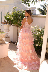 Ruffle Skirt Embellished Glitter Side Slit Open Back Long Prom Dress NXR1299