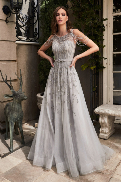 BEADED SILVER BALL GOWN ALB710