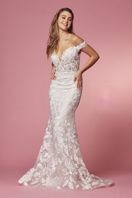 Off Shoulder Boho Inspired Mermaid Long Wedding Dress NXC439W