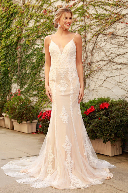 Laced Embellished Mermaid Open Back Long Wedding Dress NXH494