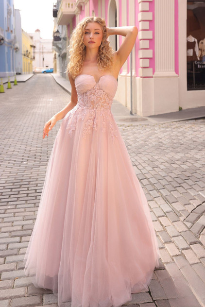 Strapless Sweetheart Tulle Skirt A-Line Long Prom Dress NXT1326