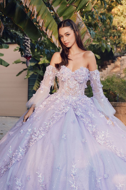 Off Shoulder Sweetheaart 3D Floral Applique Long Quinceanera Dress JTJT1459J