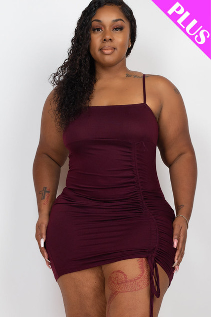 Plus Size Ruched Drawstring Mini Dress (CAPELLA)