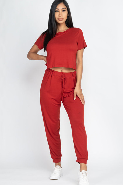 Solid Basic Loose Short Sleeve Top & Pants Set (CAPELLA)