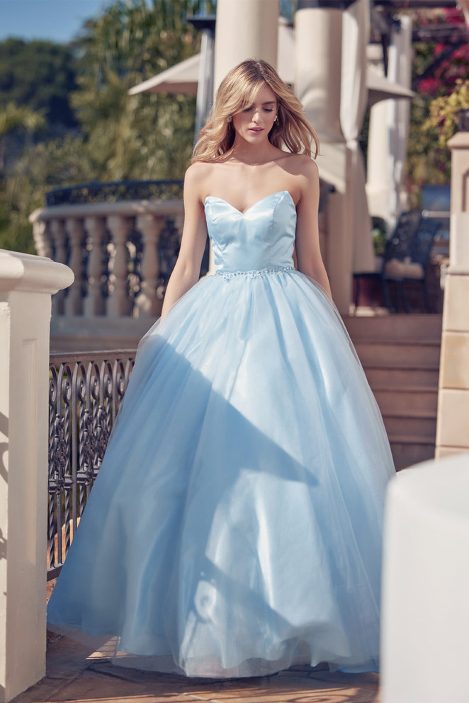 Satin Strapless Sweetheart A-Line Long Prom Dress JT265