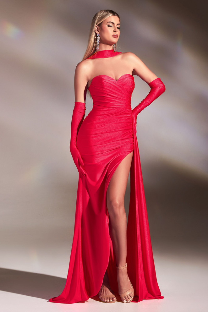 Satin Fitted Gala with gloves Luxury Strapless Sweetheart Prom & Evening Dress CDCD886