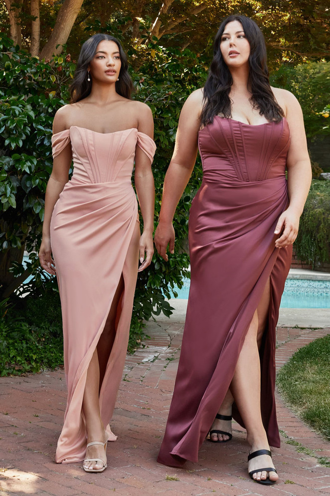 Soft Satin Corset Vintage Retro Laced Style High Leg Slit Prom & Bridesmaid Dress CD7484