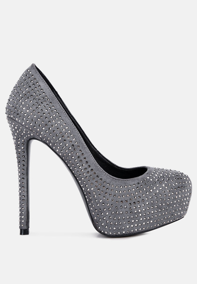 clarisse diamante faux suede high heeled pumps