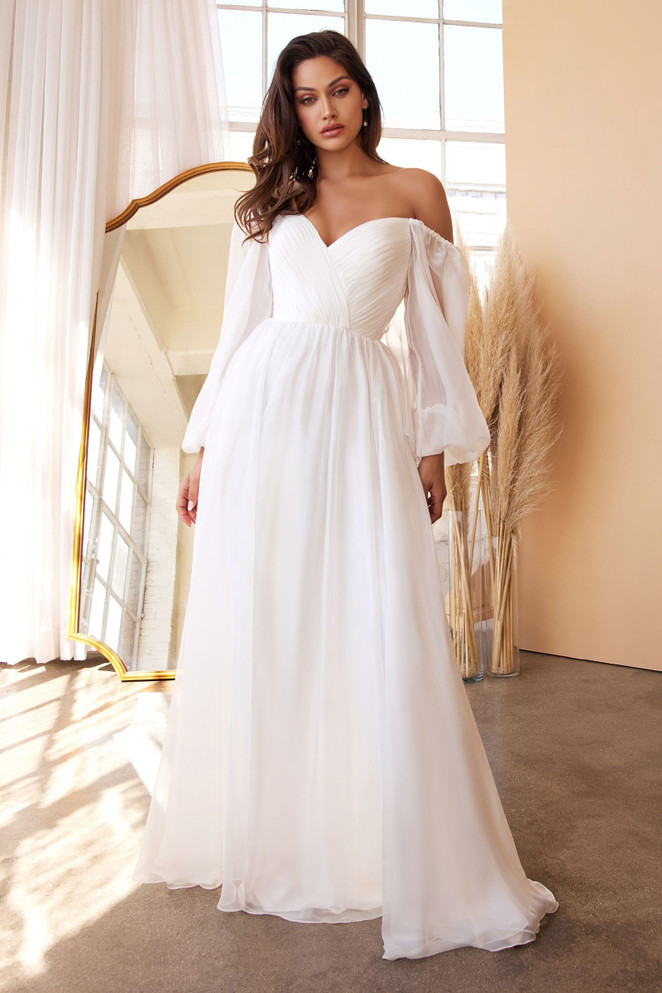 Cute Classic Long Sleeves Bodice A-line Chiffon Gown Luxury Royal Wedding & Bridal Dress CDCD243W