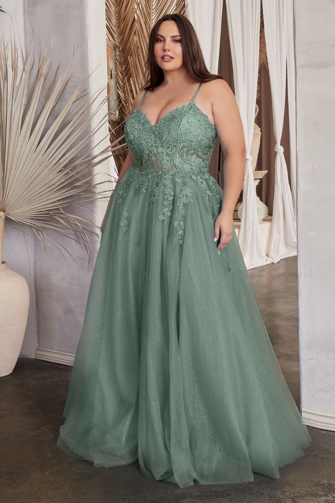 A-Line Lace & Tulle Sweetheart Embroidered Lace Plus Size Long Prom Dress CDC148C
