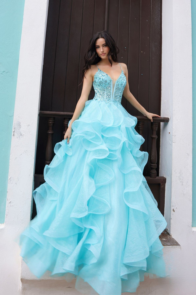Tulle Skirt A-Line Embroidered Lace Bodice Long Prom Dress NXR1433