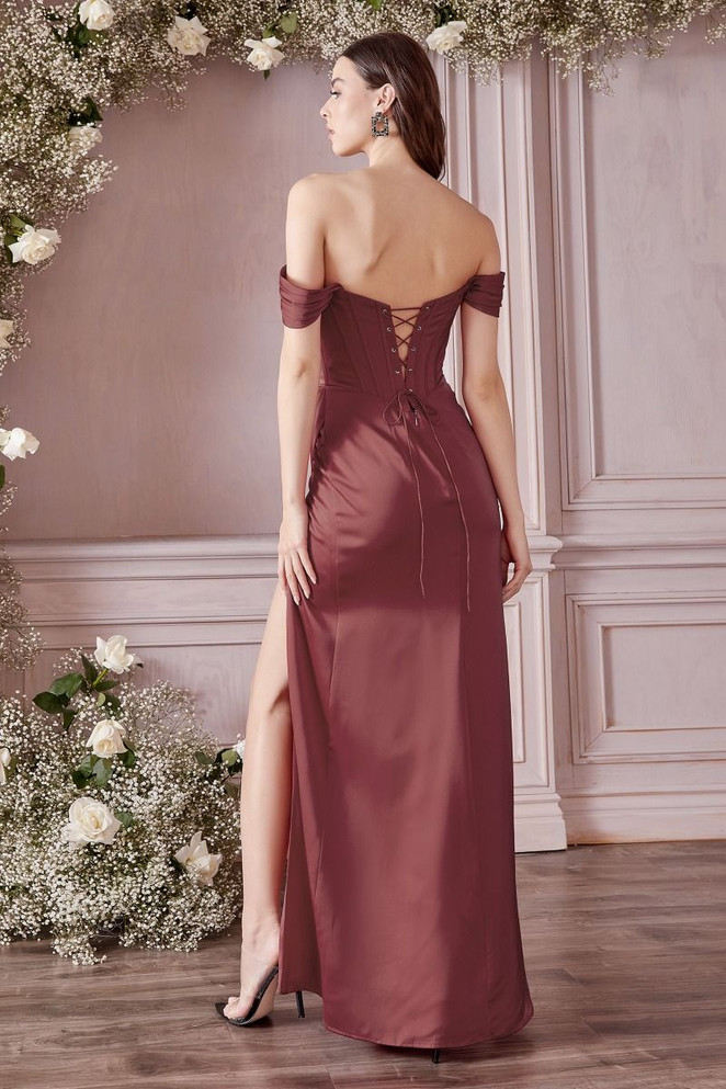 Soft Satin Corset Laced High Leg Slit Long Prom & Bridesmaid Dress CD7484