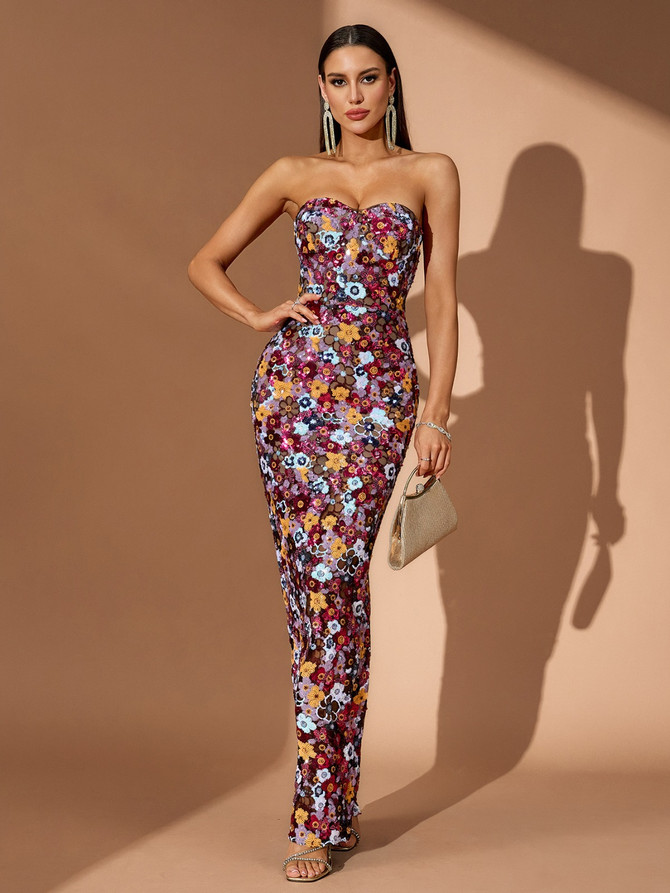 Brown Multi-Floral Dress