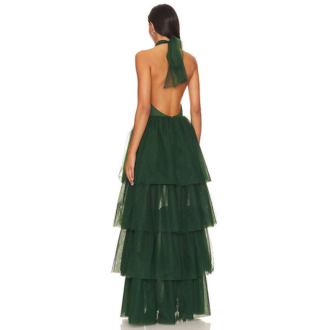 Halter Neck Tiered Ruffled Maxi Dress