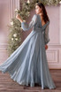 Long Sleeve Chiffon Prom & Ball Dress Modest Gown Gathered Fitted Bodice Sensual Open Back A-line Silhouette CDCD0192