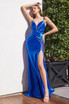 Satin Fitted Navy Sea Blue Prom & Bridesmaid Gown with embellished slit V-neck Criss Cross Open Back Bodice Luxury Mermaid Dress CDJ031