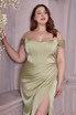 Satin Off the shoulder Prom & Evening Dress Vintage Laced Corset Wrapped on a Wait with High Leg Slit Gown CD7484C