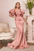 Luxury Puff Sleeves Satin Curve Gown Gathered Wrapped Sweetheart Bodice Mid Open Back Elegant Style Classic Vintage CDCD983