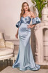 Luxury Puff Sleeves Satin Curve Gown Gathered Wrapped Sweetheart Bodice Mid Open Back Elegant Style Classic Vintage CDCD983