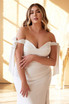 Plus Size Fitted Wedding Gown Off Shoulders Cowl Neckline Bodice with Tied Straps Stretch Satin Bridal Dress with Leg Slit CDCD944WC