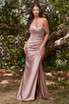 Satin Stretch Evening & Prom Gown Off Shoulder Sweetheart Bodice Straight Skirt with High Leg Slit Elegant Unique Style CDKV1050