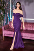 Satin Stretch Evening & Prom Gown Off Shoulder Sweetheart Bodice Straight Skirt with High Leg Slit Elegant Unique Style CDKV1050