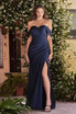 Satin Stretch Evening & Prom Gown Off Shoulder Sweetheart Bodice Straight Skirt with High Leg Slit Elegant Unique Style CDKV1050