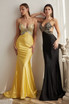 Fitted Black/Yellow Evening Gown With butterfly motif bust V-neck Criss Cross Open Back Bodice Mermaid Flattering Luxury Dress CDCM330