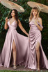 Satin High Leg Slit Off The Shoulder Elegant Dress Draped Bodice with Open Back Prom & Bridesmaid Dress CD7488