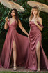 Satin High Leg Slit Off The Shoulder Elegant Dress Draped Bodice with Open Back Prom & Bridesmaid Dress CD7488