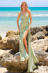 Cowl Neck Side Slit Spaghetti Straps Fitted Long Prom Dress AC3013
