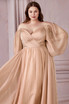Long Sleeves Bodice A-line Chiffon Gown Plus Size Luxury Royal Style Classic Evening & Prom Dress CDCD243C