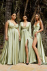 Flowy Satin A-Line Skirt with High Leg Slit Fitted on Waist Bodice Vintage Neckline with Tied Straps Prom Gown CDBD105