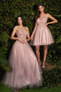 Layered Tulle A-Ling Illusion V-neck Straps Embroidered Bodice Long Prom Dress CDCD0195