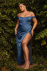 Satin Off the shoulder Laced Corset Wrapped on a Waist with High Leg Slit Prom & Evening Dress CD7484C
