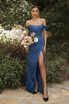 Soft Satin Corset Vintage Retro Laced Style High Leg Slit Prom & Bridesmaid Dress CD7484